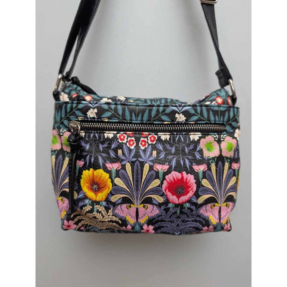 Bueno Of California Botanical Floral Butterfly Crossbody W/Multiple Zip Pockets